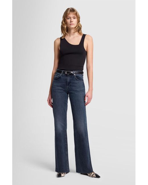 7 For All Mankind Blue Tess Trouser Full Moon With Raw Cut