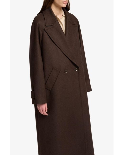 7 For All Mankind Brown Double Breasted Coat In Wool Blend