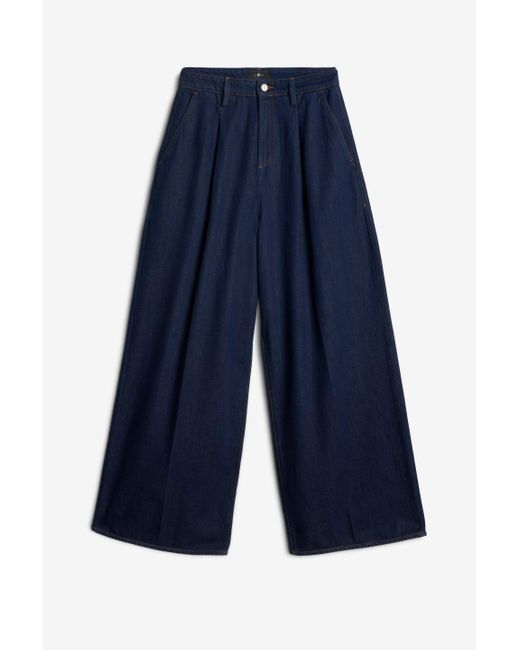 7 For All Mankind Blue Pleated Wide Trouser