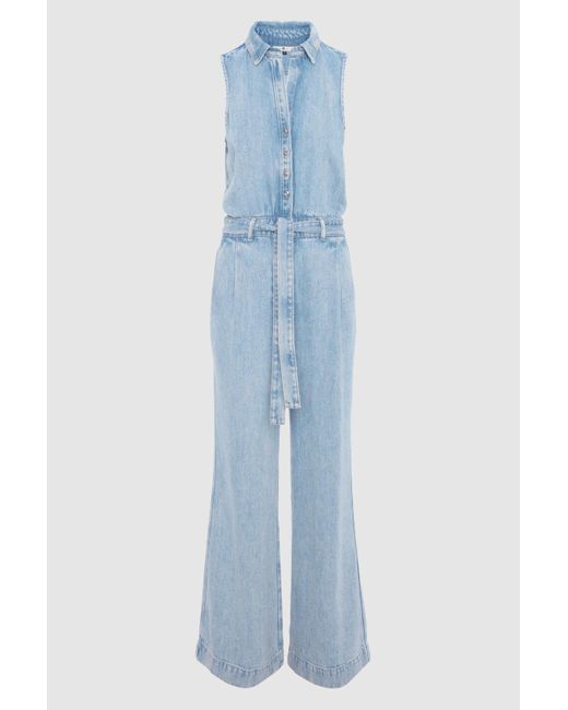7 For All Mankind Blue Pleated Sleeveless Jumpsuit Abyss