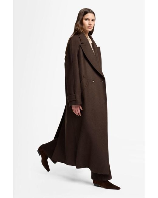 7 For All Mankind Brown Double Breasted Coat In Wool Blend