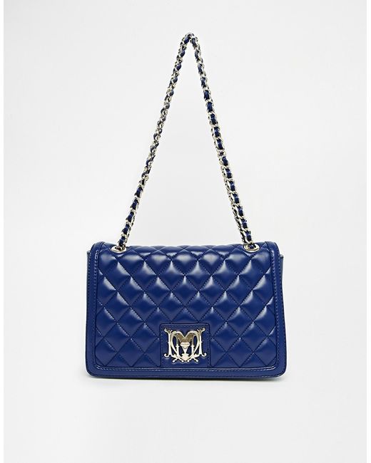 Love Moschino Blue Patent Quilted Chain Strap Bag