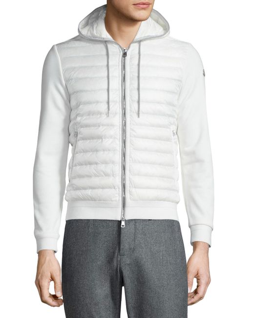 Moncler Quilted Nylon Zip-up Hoodie in White for Men | Lyst