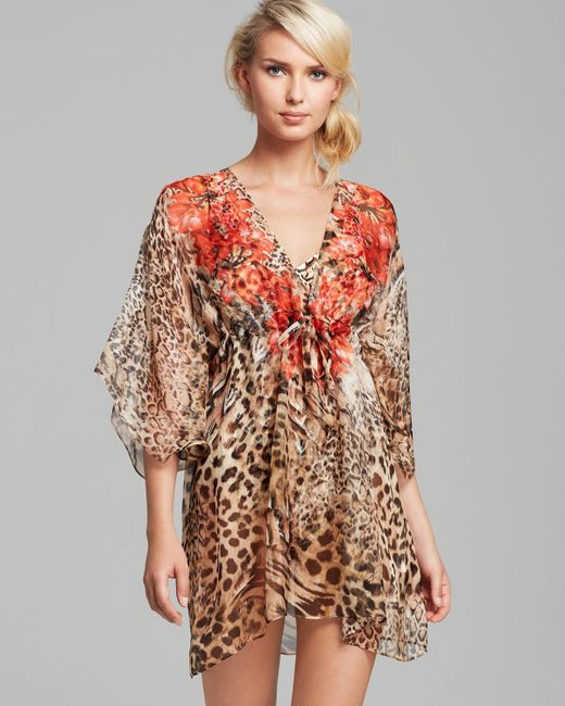 Gottex Maculato Silk Leopard-Print Coverup Beach Dress in Brown | Lyst