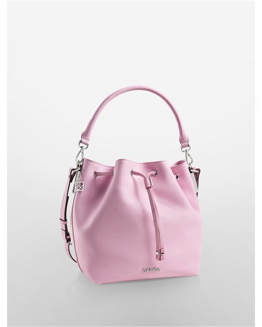 Calvin Klein Pink White Label Scarlett Convertible Drawstring Bucket Bag