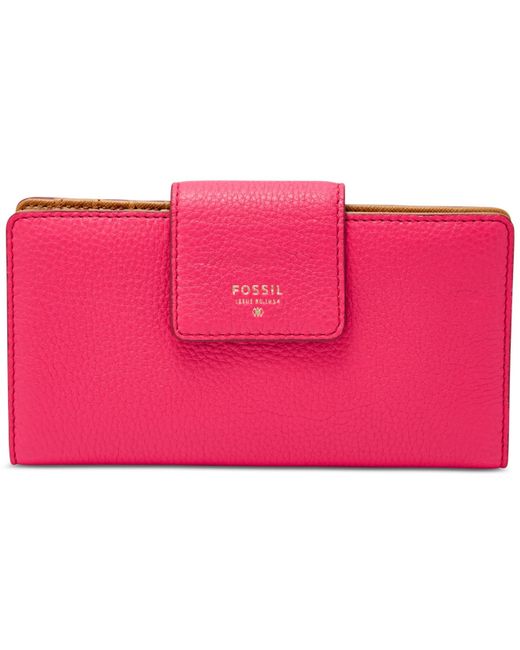 fossil sydney leather tab clutch wallet in pink pomegranate lyst fossil sydney leather tab clutch wallet in pink pomegranate lyst