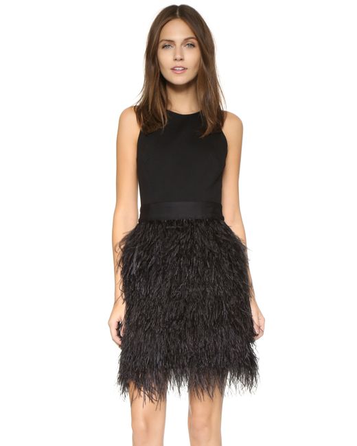 MILLY Black Blair Feather Dress