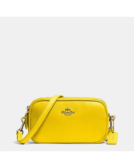 COACH Yellow Crossbody Pouch In Polished Pebble Leather