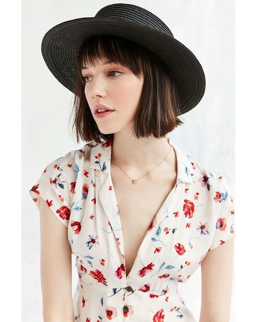 Urban Outfitters Black Madeline Straw Boater Hat