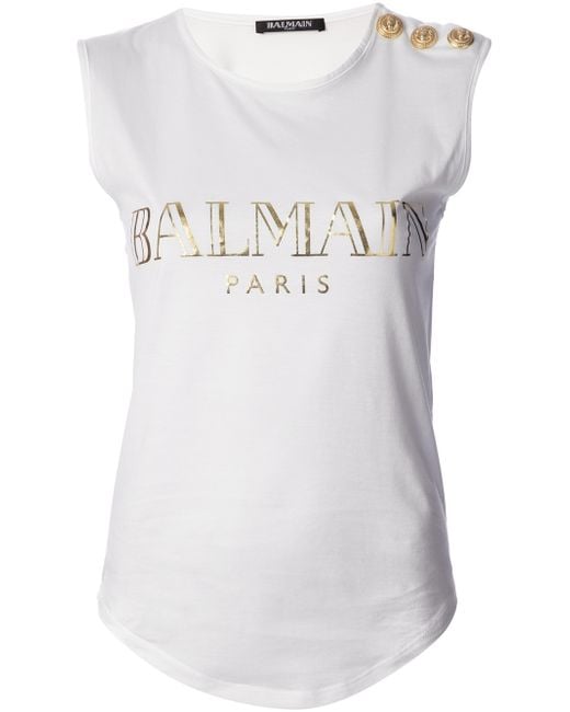 Balmain Brand Print T-Shirt in White | Lyst UK