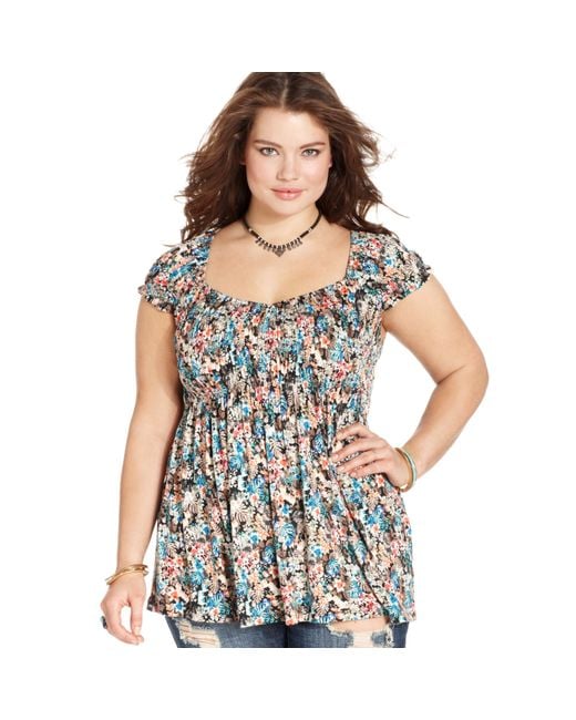 American Rag Multicolor Plus Size Shortsleeve Printed Babydoll Top