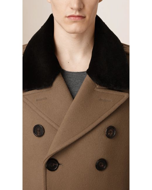 Cashmere Double Breasted Overcoat with Rabbit Fur Collar