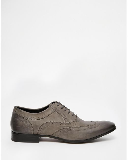 ASOS Oxford Brogue Shoes In Grey Leather With Contrast Sole in Gray for ...