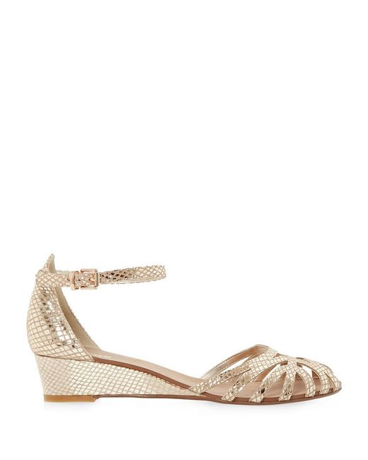 Dune Knightly Leather Low Wedge Sandals in Beige (Champagne) - Save 21% ...
