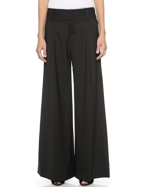 Alice + olivia Eric Front Pleat Wide Leg Pants in Black | Lyst