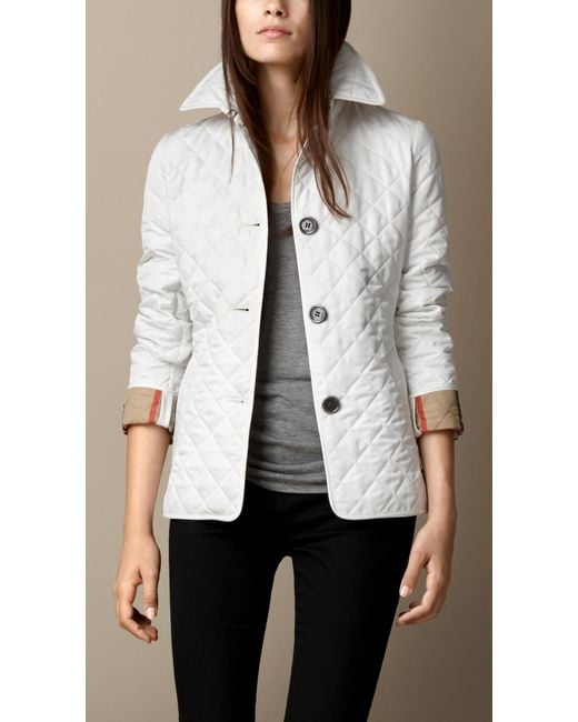 Burberry Diamond Quilted Jacket in White | Lyst