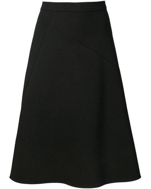 Jil Sander Wool Midi A-line Skirt in Black | Lyst
