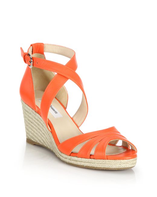 LK Bennett Priya Leather Espadrille Wedge Sandals in Orange | Lyst