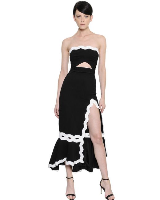 Jonathan Simkhai Black Strapless Crepe Dress W/ Decorative Trim