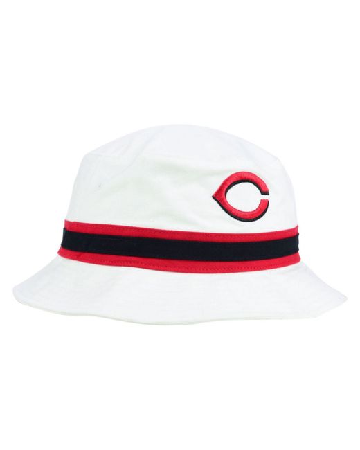 47 Brand White Cincinnati Reds Striped Bucket Hat