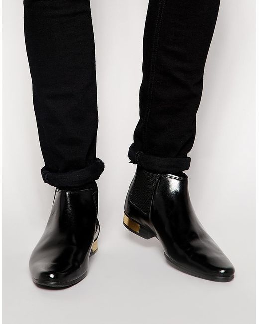 ASOS Black Chelsea Boots With Gold Heel for men