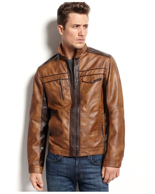 INC International Concepts Brown Jones Faux Leather Jacket for men