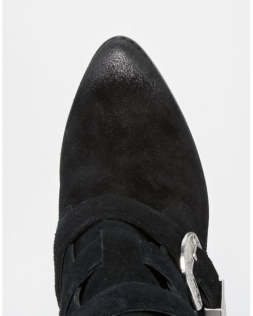 ASOS Rocker And Roller Western Buckle Ankle Boots in Black 