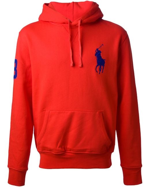 Mens Clothing Activewear Polo Ralph Lauren Central Polo Player Hoodie in Red for Men gym and workout clothes Hoodies 