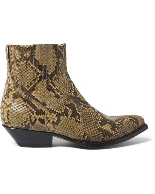 Saint Laurent Brown Python Cowboy Boots for men