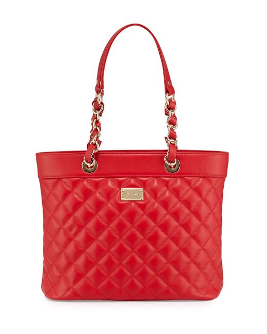 St. john Quilted Leather Shoulder Tote Bag in Red | Lyst