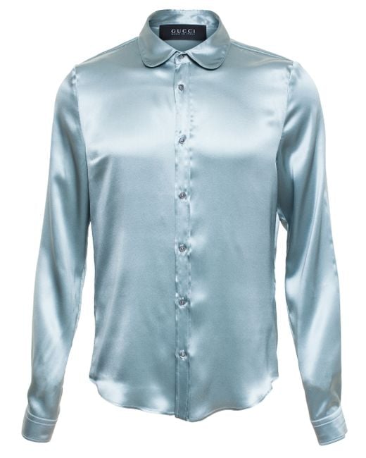 Gucci Blue Satin Crepe Shirt for men