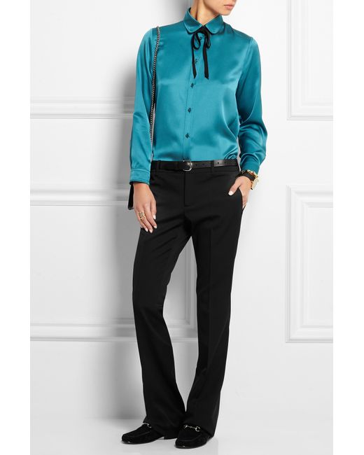 Gucci Silk-satin Blouse in Teal (Blue 