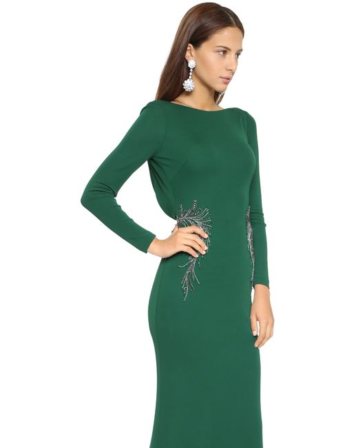 Badgley Mischka Drape Back Gown in Green | Lyst