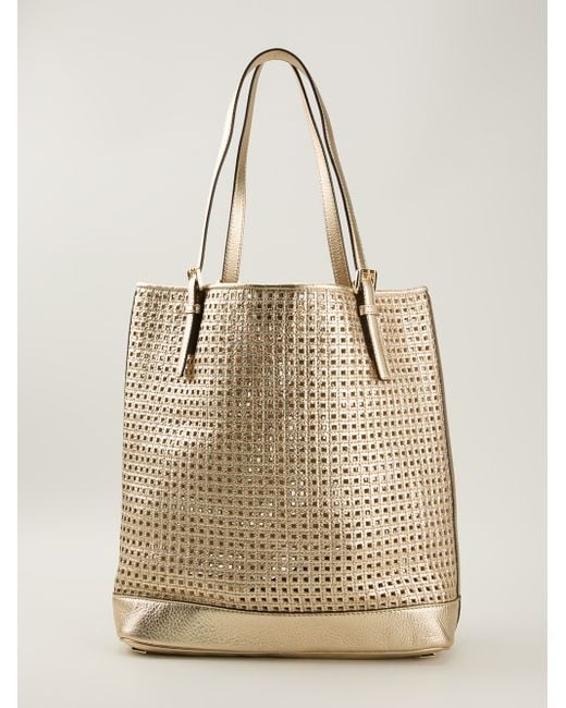 Michael kors metallic gold tote bag discount