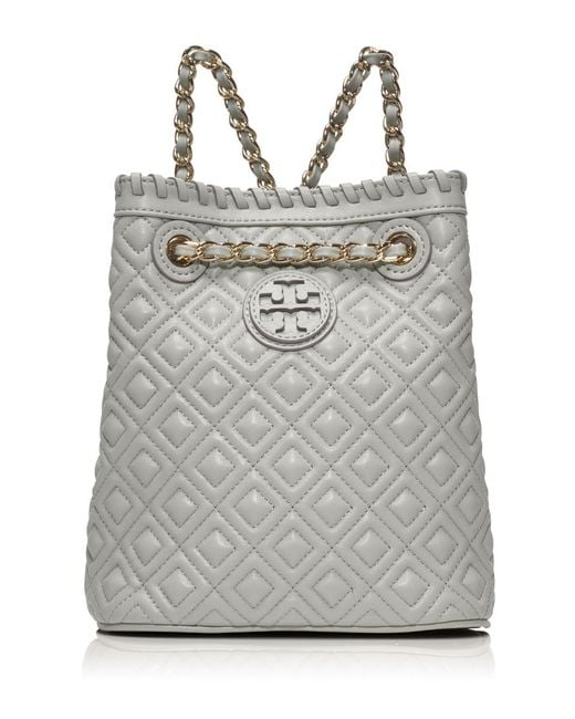 Tory Burch Gray Marion Quilted Small Backpack
