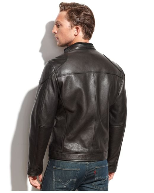 Calvin Klein Leather Moto Jacket in Black for Men Lyst
