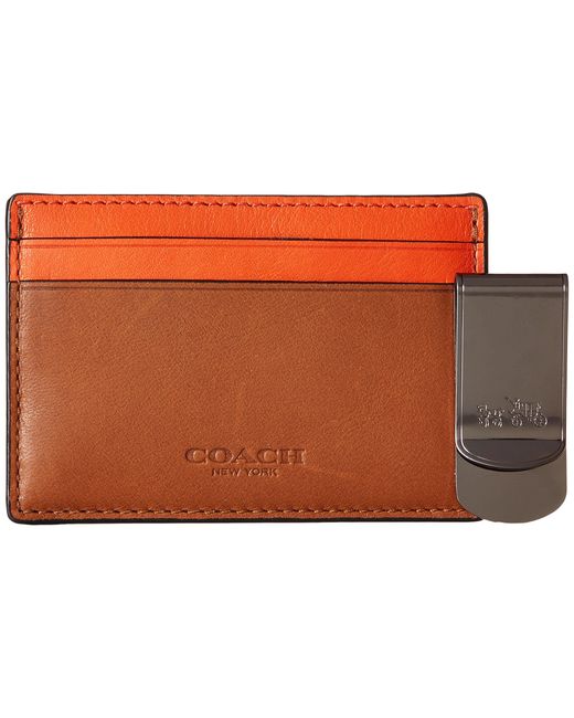COACH Brown Id Card Case And Money Clip Set for men