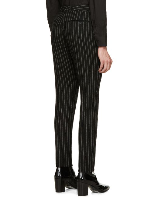 Saint Laurent Black Pinstripe Wool Trousers for men