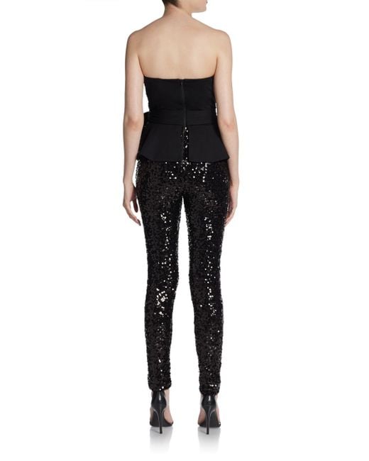 French Connection Sequined Peplum Jumpsuit in Black | Lyst