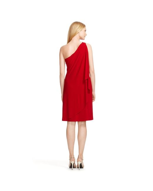 Ralph Lauren Red One-shoulder Cape Dress