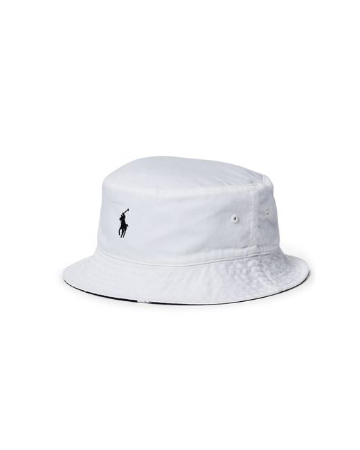 Polo Ralph Lauren Reversible Twill Bucket Hat in White for Men | Lyst