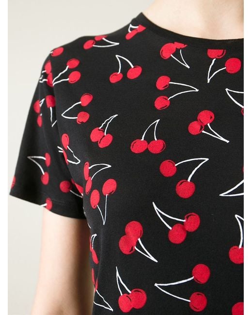 Saint Laurent Cherry Print T-Shirt in Black | Lyst