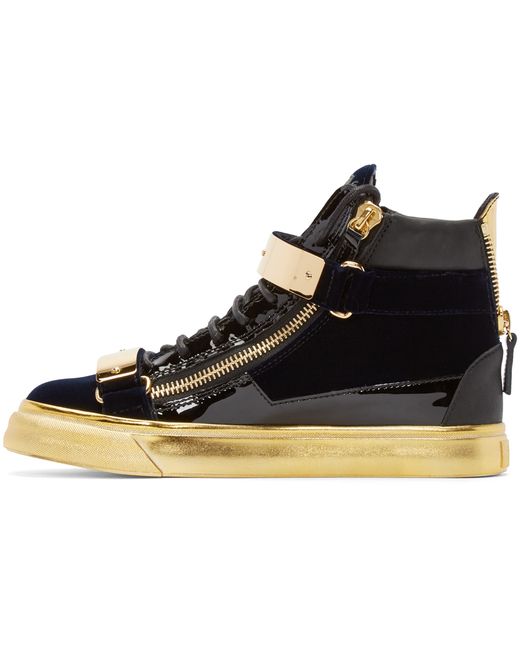 Giuseppe zanotti Black & Gold Velvet London High-top Sneakers in Black ...
