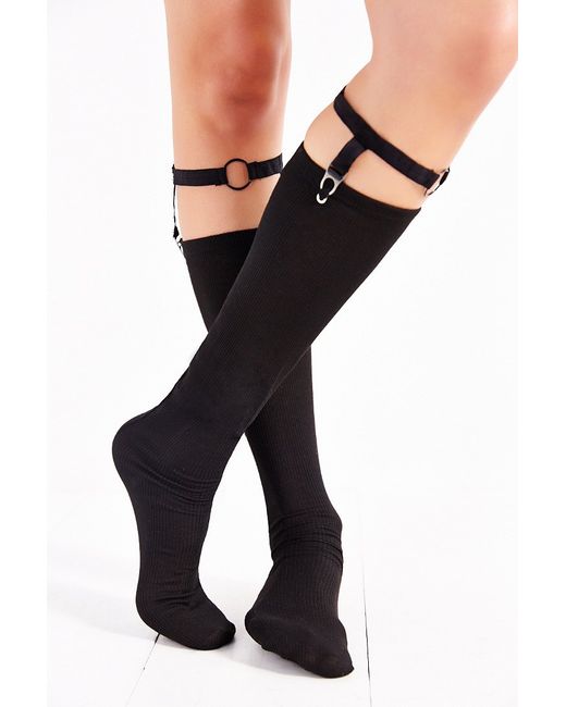 Urban Outfitters Black Garter Knee High Sock