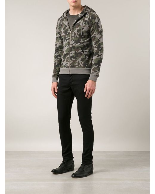 Saint Laurent Gray Camouflage Zip-through Hoodie for men