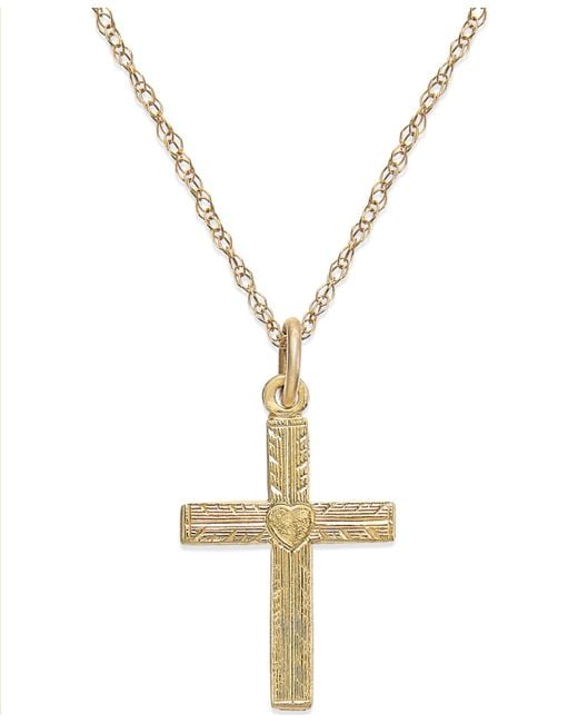 Macy's Engraved Heart Cross Pendant Necklace In 14k Gold in Gold Lyst