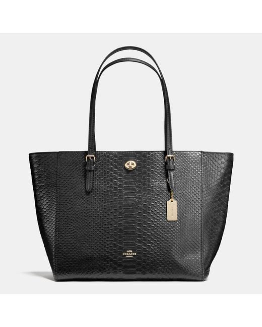 COACH Turnlock Tote In Snake Embossed Leather in Black | Lyst COACH Turnlock Tote In Snake Embossed Leather in Black | Lyst