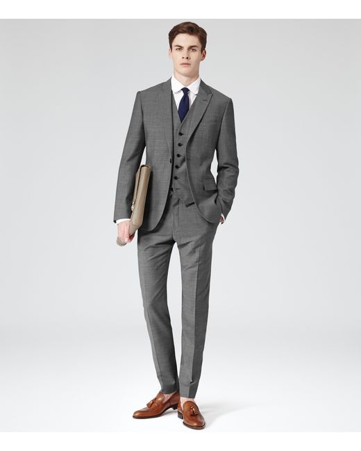 Reiss Gray Youngs One Button Peak Lapel Suit for men