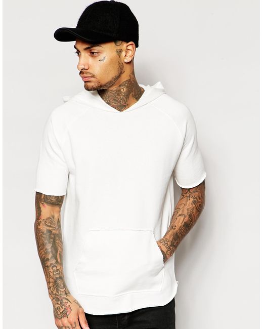 Asos Short Sleeve Hoodie With Raw Edges In Off White in White for Men ...