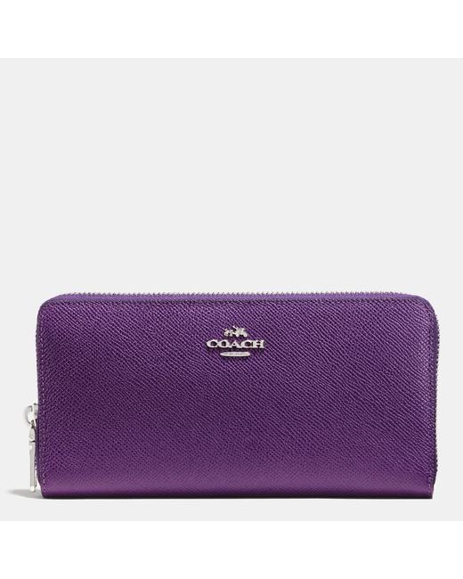 COACH Purple Accordion Zip Wallet In Crossgrain Leather